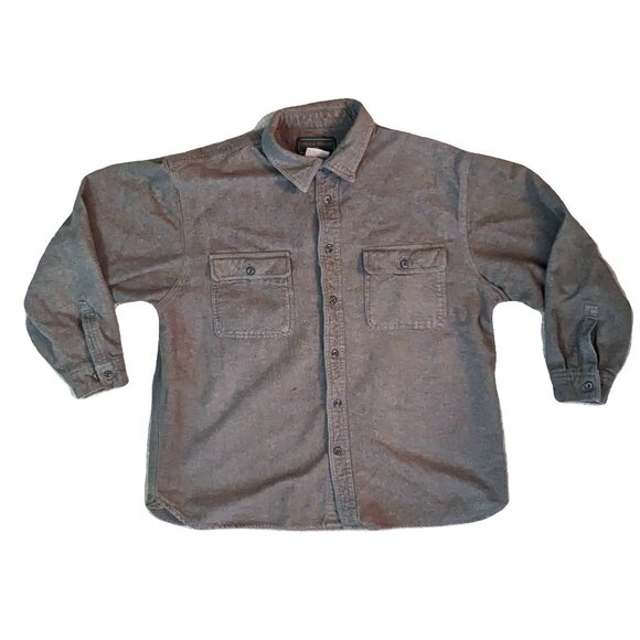 Field & Stream Vintage Khaki Green Med Weight Flannel Shirt Size L Preowned - Picture 1 of 3